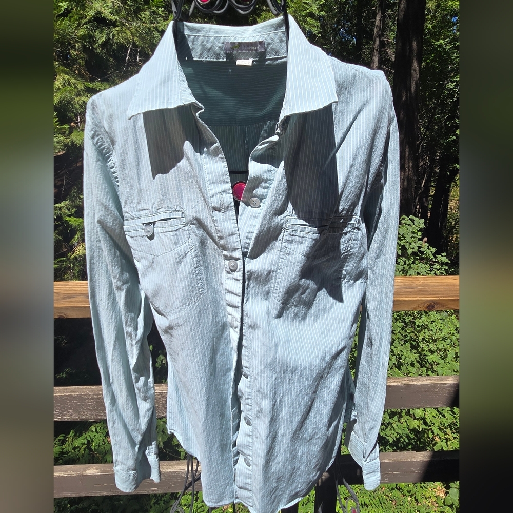 Horny Toad Striped Light Mint Button Down Structured Shirt SzM - Picture 3 of 11